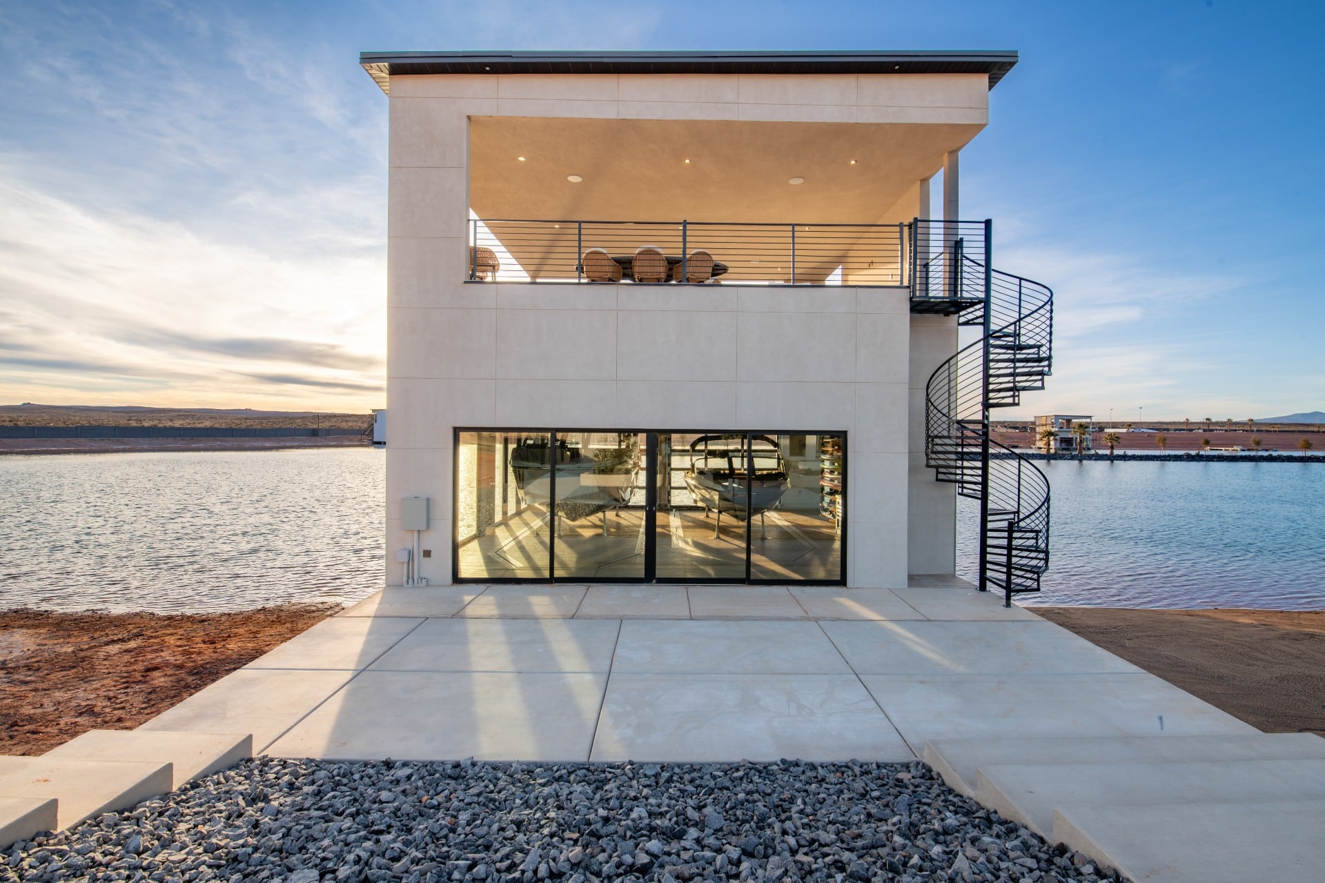 Private floating boathouse